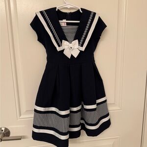 Jessica Ann Navy and White Sailor Bow Fit-and-Flare Dress
